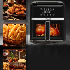 Friteuză cu Aer Cald HALEY 7L, 2000W – Gătire 360°, Touchscreen Holografic, Geam Vizualizare 180°, 8 Programe, Fără Ulei | Gătit Sănătos și Crocant