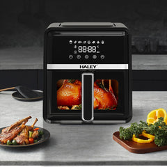 Friteuză cu Aer Cald HALEY 7L, 2000W – Gătire 360°, Touchscreen Holografic, Geam Vizualizare 180°, 8 Programe, Fără Ulei | Gătit Sănătos și Crocant