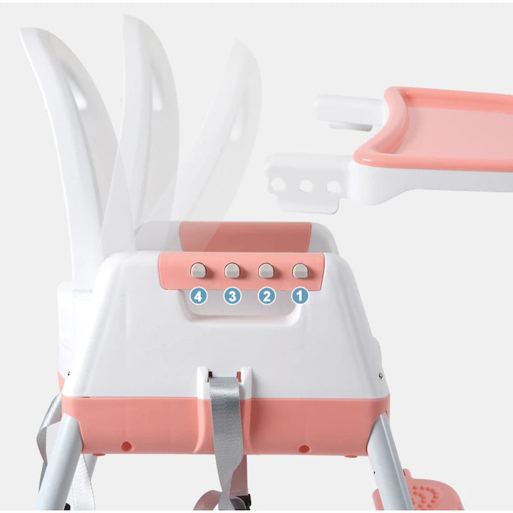 Scaun de masa pentru bebelusi si copii, At Performance, multifunctional, 3in1, tavita detasabila, Roz