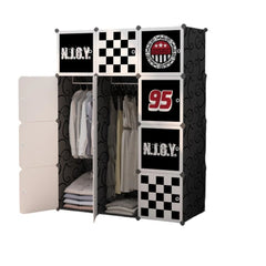 Dulap modular pentru copii, negru, AT PERFORMANCE®, 12 rafturi, durabil, 110X37X147 cm, diverse