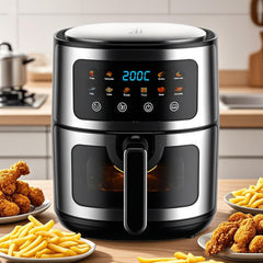 Friteuză cu Aer Cald AT PERFORMANCE® 8L, 10 Programe Smart, 2800W, Panou Tactil, Circulație 3D Aer Fierbinte, Teflon Non-Stick + 100 Bucăți Hârtie de Copt CADOU