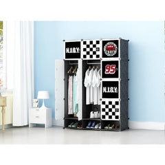 Dulap modular pentru copii, negru, AT PERFORMANCE®, 15 rafturi, durabil, 110X47X163 cm, diverse