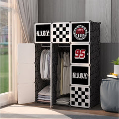 Dulap modular pentru copii, negru, AT PERFORMANCE®, 12 rafturi, durabil, 110X37X147 cm, diverse