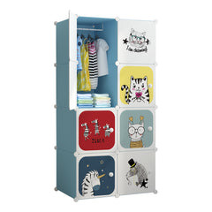 Dulap modular pentru copii, Alb/Albastru, AT PERFORMANCE®, 8 rafturi, durabil, 147 cm x 76 cm x 37 cm