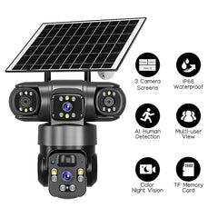 Cameră de Supraveghere Solară 4G/WiFi cu 3 Lentile, Viziune 360°, AI și Night Vision Colo
