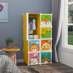 Dulap modular pentru copii, portocaliu, AT PERFORMANCE®, 8 rafturi, durabil, 76x37x147 cm, animalute