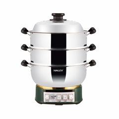 Vas Electric Multifuncțional HALEY HY-501, 2100W, Inox Premium cu Abur pe Două Nivele, Ideal pentru Gătit Sănătos Acasă sau la Hotel