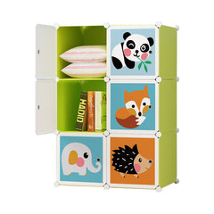 Dulap modular pentru copii, AT PERFORMANCE®, 6 rafturi, Design Jucăuș cu Animăluțe 🦊🐼🐘