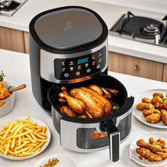 Friteuză cu Aer Cald AT PERFORMANCE® 8L, 10 Programe Smart, 2800W, Panou Tactil, Circulație 3D Aer Fierbinte, Teflon Non-Stick + 100 Bucăți Hârtie de Copt CADOU