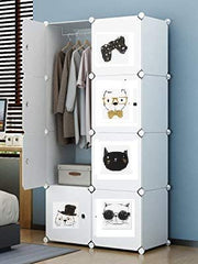 Dulap modular pentru copii 8 rafturi , AT PERFORMANCE® , Alb cu pisicute 🐱🎀👓🎩