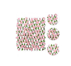 Gard paravan viu cu frunze si flori artificiale, AT PERFORMANCE, extensibil, 100x200 cm, roz