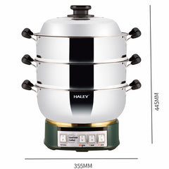 Vas Electric Multifuncțional HALEY HY-501, 2100W, Inox Premium cu Abur pe Două Nivele, Ideal pentru Gătit Sănătos Acasă sau la Hotel