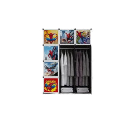 Dulap modular SPIDERMAN pentru copii, Negru, AT PERFORMANCE®, 12 rafturi, durabil, 110cmx37cmx147cm