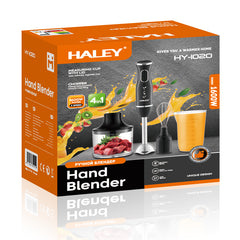 Blender de Mână Electric HALEY 4-in-1, 1600W, Oțel Inoxidabil, 2 Viteze + Accesorii – Tocător, Tel, Pahar, Multifuncțional pentru Bucătărie