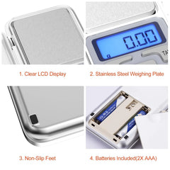 Cântar digital de buzunar AT PERFORMANCE®, multifunctional, cu funcție PCS/TARE, protecție plastic, 200g/0.001g