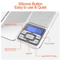 Cântar digital de buzunar AT PERFORMANCE®, multifunctional, cu funcție PCS/TARE, protecție plastic, 200g/0.001g