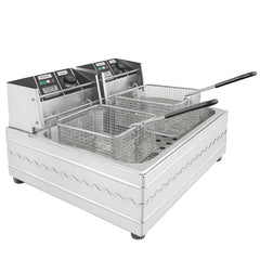 Friteuză Electrică Profesională Dublă AT Performance AT-82, 12L (2×6L, 5000W, Inox)