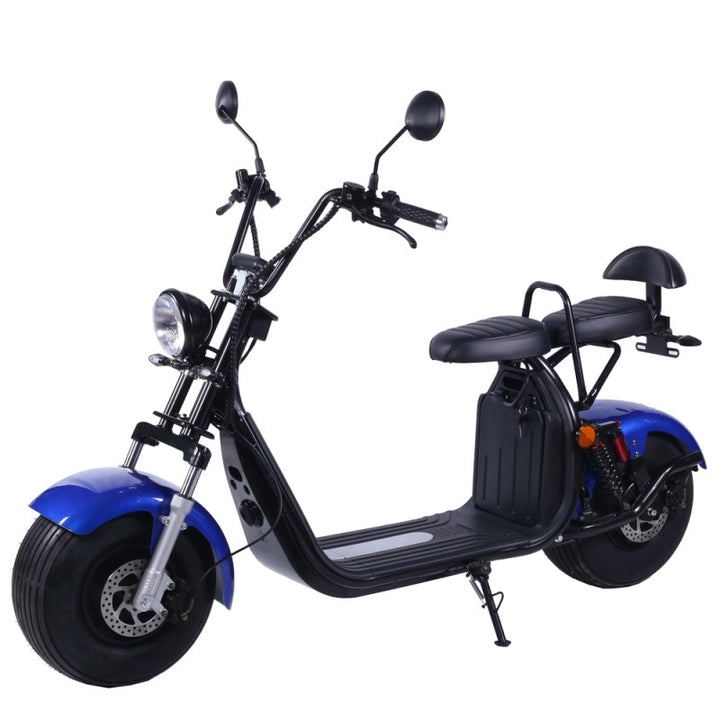 Scuter Electric 2 Persoane, Viteză Limitată 25 km/h – Fără Permis, Viteza maxima 45 km/h, Autonomie 90 km, Motor 1500W, 2X Baterie 20Ah, Suspensie Hidraulică, COC Inclus