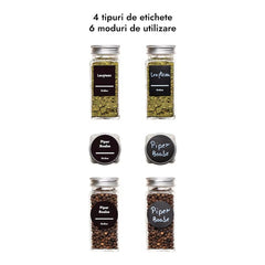 Set 24 Sticluțe Condimente AT PERFORMANCE® – Sticlă cu Capac Aluminiu, Etichete RO, Palnie, Marker și Periuță