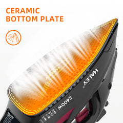 Fier de călcat cu abur HALEY® HY-2060, 2400W, Talpă ceramică, Abur vertical, Auto-curățare, Negru