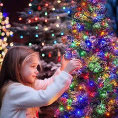 Rola Instalație de Crăciun Liniară, AT PERFORMANCE®, 480 LED-uri, 8 Jocuri de Lumini Interschimbabile, Alimentare la Priză pentru Interior/Exterior, Rola 100m, Fir Negru, Multicolor