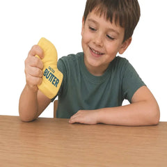 Jucarie interactiva copii, Stick de unt moale, efect de revenire lenta, Super Soft, Cu Aroma de Unt, 13 cm aprox, Galben