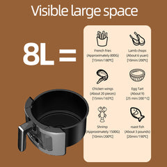 Friteuză cu Aer Cald AT PERFORMANCE® 8L, 10 Programe Smart, 2800W, Panou Tactil, Circulație 3D Aer Fierbinte, Teflon Non-Stick + 100 Bucăți Hârtie de Copt CADOU