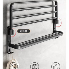 Suport Pliabil pentru Prosoape Baie AT PERFORMANCE®, Oțel Inoxidabil Negru, 60x21x19 cm – Compact, Elegant, Ușor de Montat