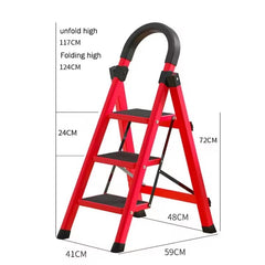 Scara Pliabila cu 3 Trepte Late, At Performance, 72x59x41 cm, Metalica, Maxim 150 Kg, Picioare Antialunecare, Rosu-Negru.