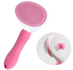 Perie animale pentru curatarea si ingrijirea parului, cu buton auto-curatare, pisici, caini, iepuri, roz