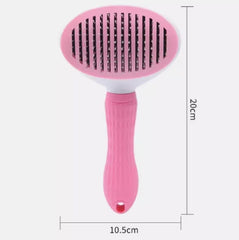 Perie animale pentru curatarea si ingrijirea parului, cu buton auto-curatare, pisici, caini, iepuri, roz