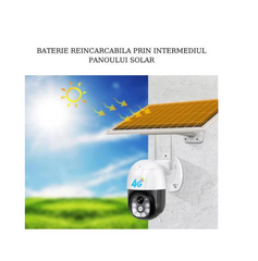 Camera de Supraveghere, AT PERFORMANCE ®, cu Incarcare Solara 4G- SIM, 3 MP, FullHD, Rotire din Aplicatie, 6 acumulatori inclusi, alarma miscare, Interior si Exterior Rezistenta la apa, Alba