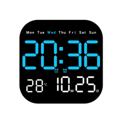 Ceas de perete digital cu telecomandă, AT PERFORMANCE®, data cronometrare, numărătoare inversă, conectare, utilizare ceas de masă, 2 alarme, ceas deşteptător cu LED DST cu reglare automată, albastru