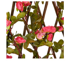 Gard paravan viu cu frunze si flori artificiale, AT PERFORMANCE, extensibil, 100x200 cm, roz