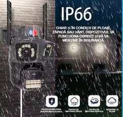 Cameră Supraveghere WiFi cu 3 Camere AT PERFORMANCE® – 15MP 8K, PTZ, Audio, Alarmă, Exterior, IP66