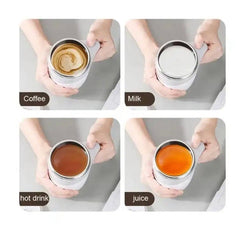 Cana Magnetica AT PERFORMANCE®, Inteligenta cu Amestecare Rotativa Automata, Electrica, Tip termos, Cu capac, Interior din otel inoxidabil, Capacitate 380 ml, Incarcare USB, Alba.