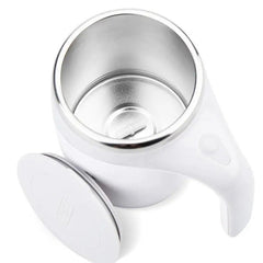 Cana Magnetica AT PERFORMANCE®, Inteligenta cu Amestecare Rotativa Automata, Electrica, Tip termos, Cu capac, Interior din otel inoxidabil, Capacitate 380 ml, Incarcare USB, Alba.