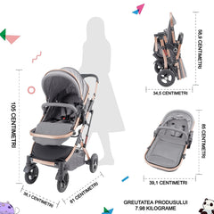 Carucior, 2 in 1 KIDOO® – Cărucior Pliabil cu Fața Inversă pentru Bebeluși cu Diverse Moduri, Cărucior Reglabil și Culisant