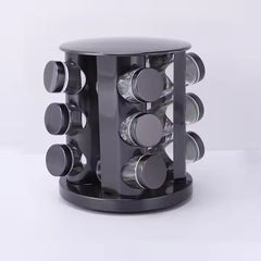 Set 12 recipiente pentru condimente, cu suport, AT PERFORMANCE®, negru