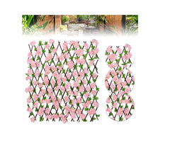 Gard paravan viu cu frunze si flori artificiale, AT PERFORMANCE, extensibil, 100x200 cm, roz