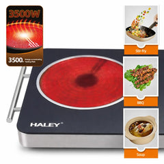 Plită Electrică Dublă Haley HY–1828 – 2 Zone, Suprafață din Sticlă Neagră