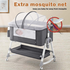 Pat portabil pentru bebeluși AT PERFORMANCE® 3 în 1 cu saltea confortabilă, înălțime reglabilă, roți și pliere ușoară – ideal pentru nou-născuți, gri