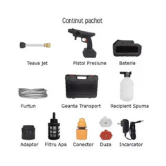 Pachet Auto 2 în 1: Spălător cu Presiune Portabil 36V + Parasolar Tip Umbrelă UV 140x75 cm | Întreținere Completă pentru Mașina Ta