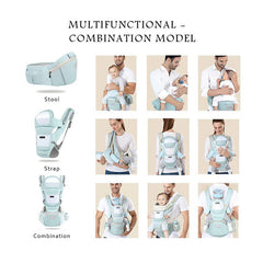 Marsupiu Multifunctional pentru bebelusi cu suport lombar, At Performance, Bumbac, 9 in 1, Varsta 0-36 luni, Verde