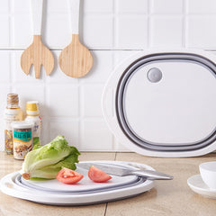 Multifunctional Pliabil Placa de taiere, Castron, Cu Container, 40x31.5x3 cm, Gri, Perfect Pentru Baie, Premium din Silicon