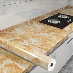 Rola tapet modern, imitatie de marmura At Performance rezistent, la apa, vinil, compact, autoadeziv, 60cmx 300 cm, portocaliu cristal