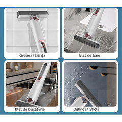 Mini Mop Portabil, At Performance, cu stoarcere automata, Burete de inalta calitate, Spalare umeda sau uscata, Potrivit pentru Geamuri, Blaturi, Bucatari, Bai, 2 bureti inclusi, Alb