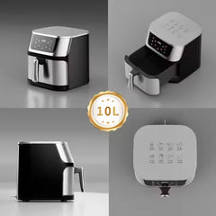 Friteuză cu Aer Cald 10L AT PERFORMANCE® – 2400W, Display Digital Touch, 8 Programe, cu Geam, Neagră + CADOU 50 Hârtii de Copt