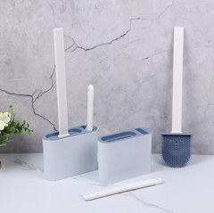 Set Perie WC din silicon pentru toaleta, AT PERFORMANCE®, Cap Flexibil, fixare pe perete, cu recipient din plastic, aspect modern, Alb