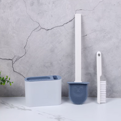 Set Perie WC din silicon pentru toaleta, AT PERFORMANCE®, Cap Flexibil, fixare pe perete, cu recipient din plastic, aspect modern, Alb